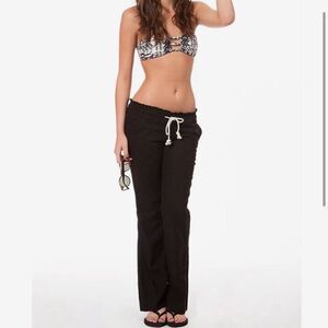 Roxy Ocean Side Drawstring Linen Blend Pants Black Large NEW